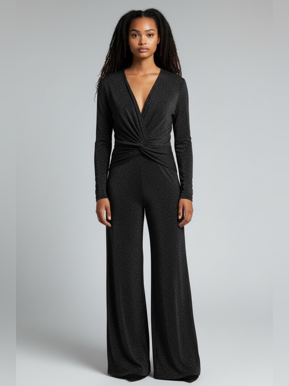 H&M Black Twist-Front Wide-Leg Jumpsuit